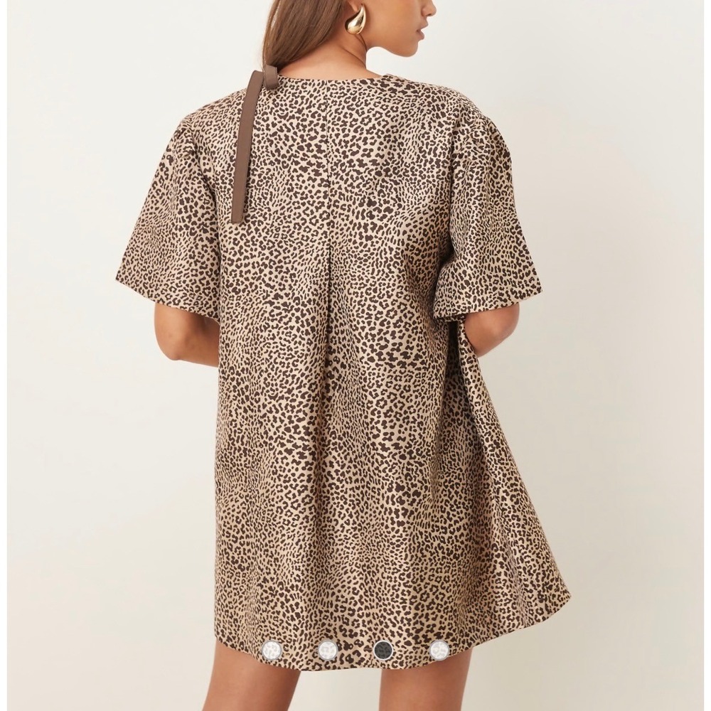 Ghospell Leopard Print Bow Detail Mini Dress M+ US8 Textured Animal Print DRG891 - Picture 2 of 12